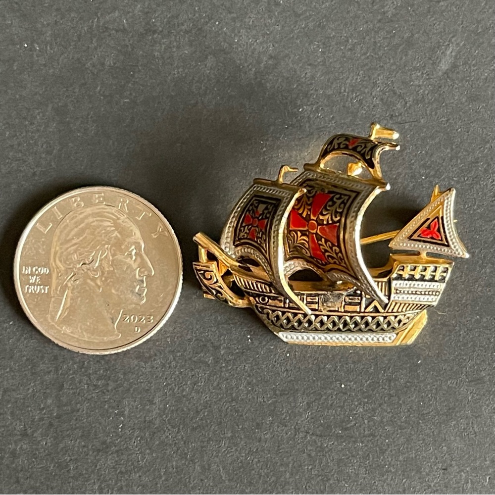 Vintage Spanish Damascene Gold Tone & Red Enamel … - image 7